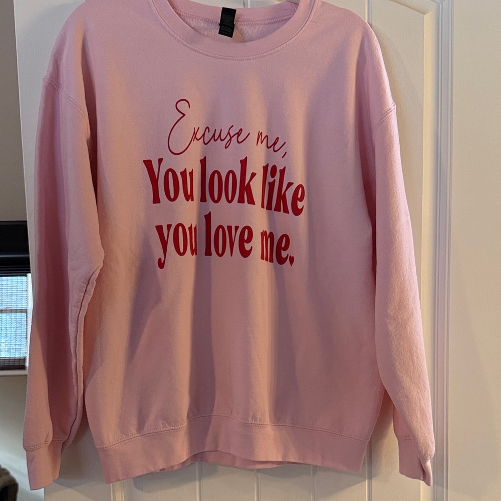 Gildan Pink Sweatshirt with Red Text